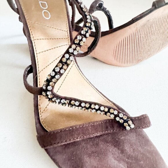 Vintage Aldo Brown Suede Rhinestone Heels 38 - Picture 7 of 10